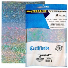 Papel A4 Adesivo Filme Vinil Hologr�fico Mix 135G c/10 Masterprint