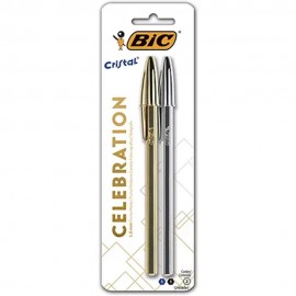 Caneta Esferografica Bic Cristal Celebration PRATA/DOURADA