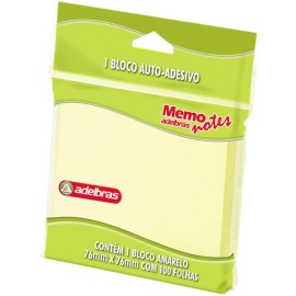 Bloco Adesivo Adelbras 76x76mm c/100 Folhas Amarelo