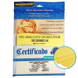 Papel Sulfite Offset 180g Amarelo c/50 fls Masterprint